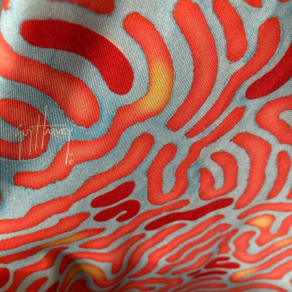 Guy Harvey Dress Womens Medium Orange Light Blue Stretch Abstract Print - Picture 8 of 10